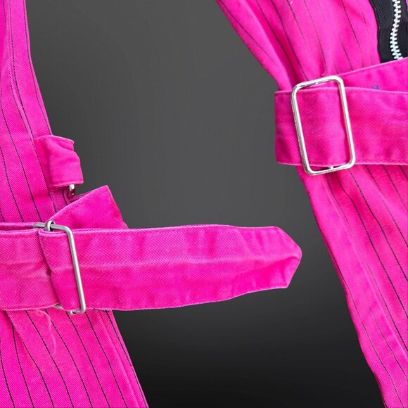 Vintage Tripp NYC Pink Black Pinstriped Pants Buckles Zippers Size 11 Low Rise - Picture 2 of 12